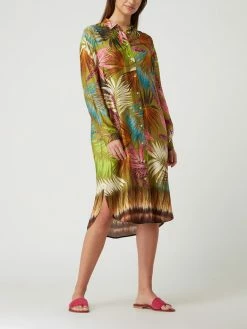 Emily Van Den Bergh Hemdblusenkleid Mit Palmen-Prints - Khaki